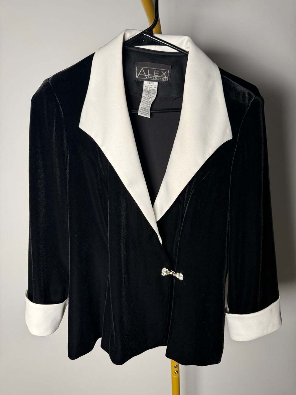 Alex Evenings Velvet Jacket Size M Black White Satin Lapel Blazer